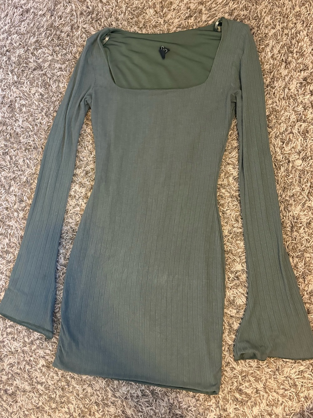 Windsor Olive Ribbed Long Sleeve Square Neck Dress